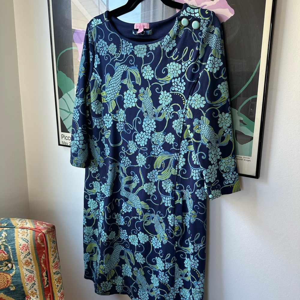 Lilly Pulitzer Resort Chic Jonah Don't Be Koi Print Midi Dress Size M